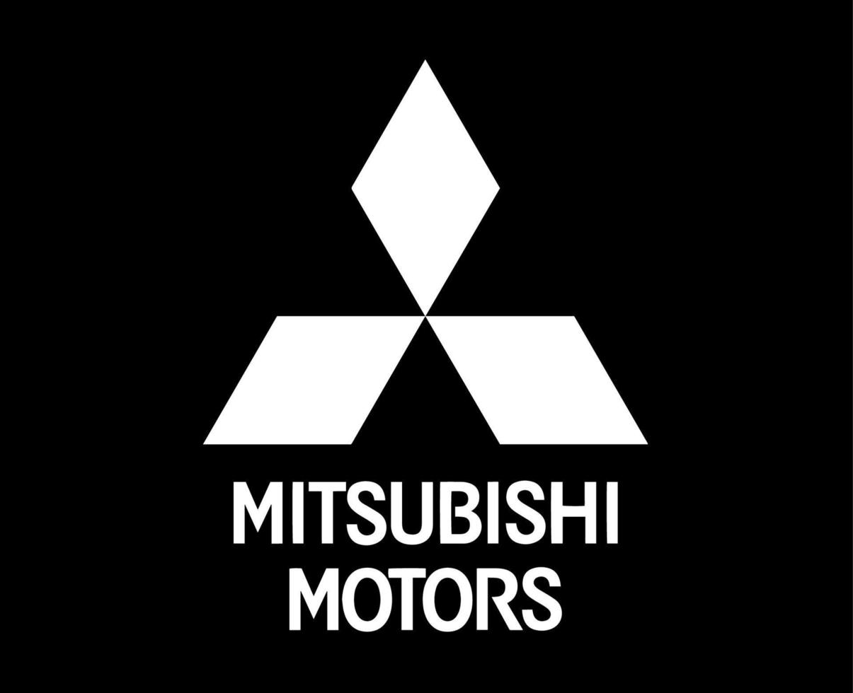 Mitsubishi Brand Logo Car Symbol With Name White Design Japan Automobile Vector Illustration With Black Background