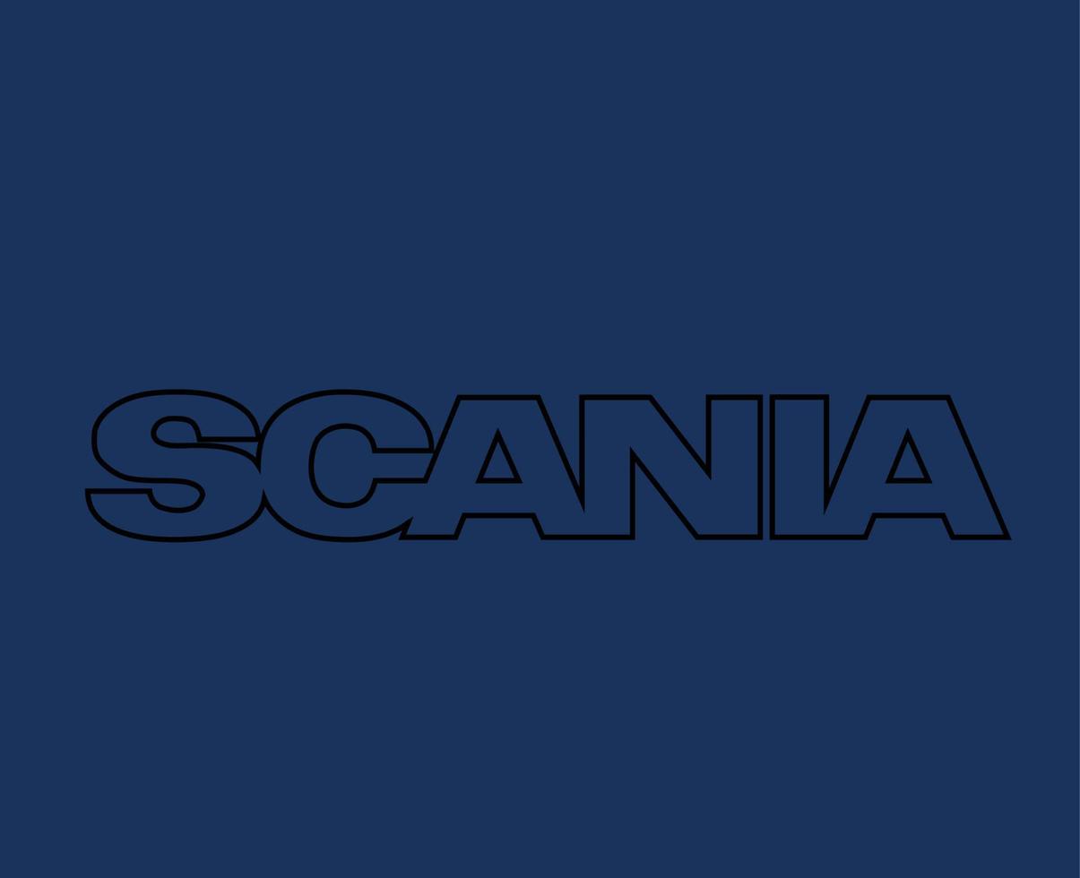 Scania Brand Logo Symbol Name Black Design Swedish Car Automobile Vector Illustration With Blue Background