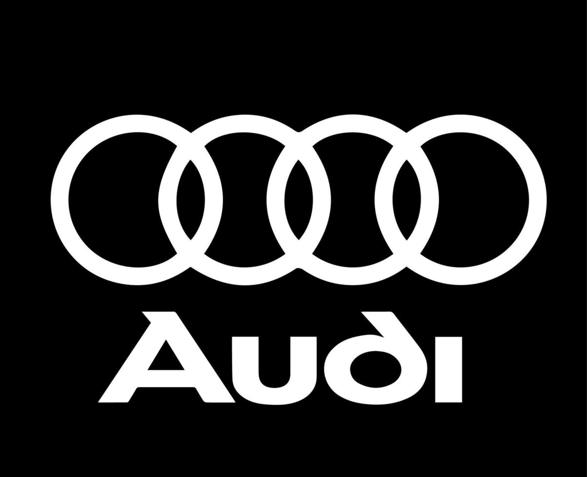 Audi Brand Symbol Logo With Name White Design german cars Automobile Vector Illustration With Black Background