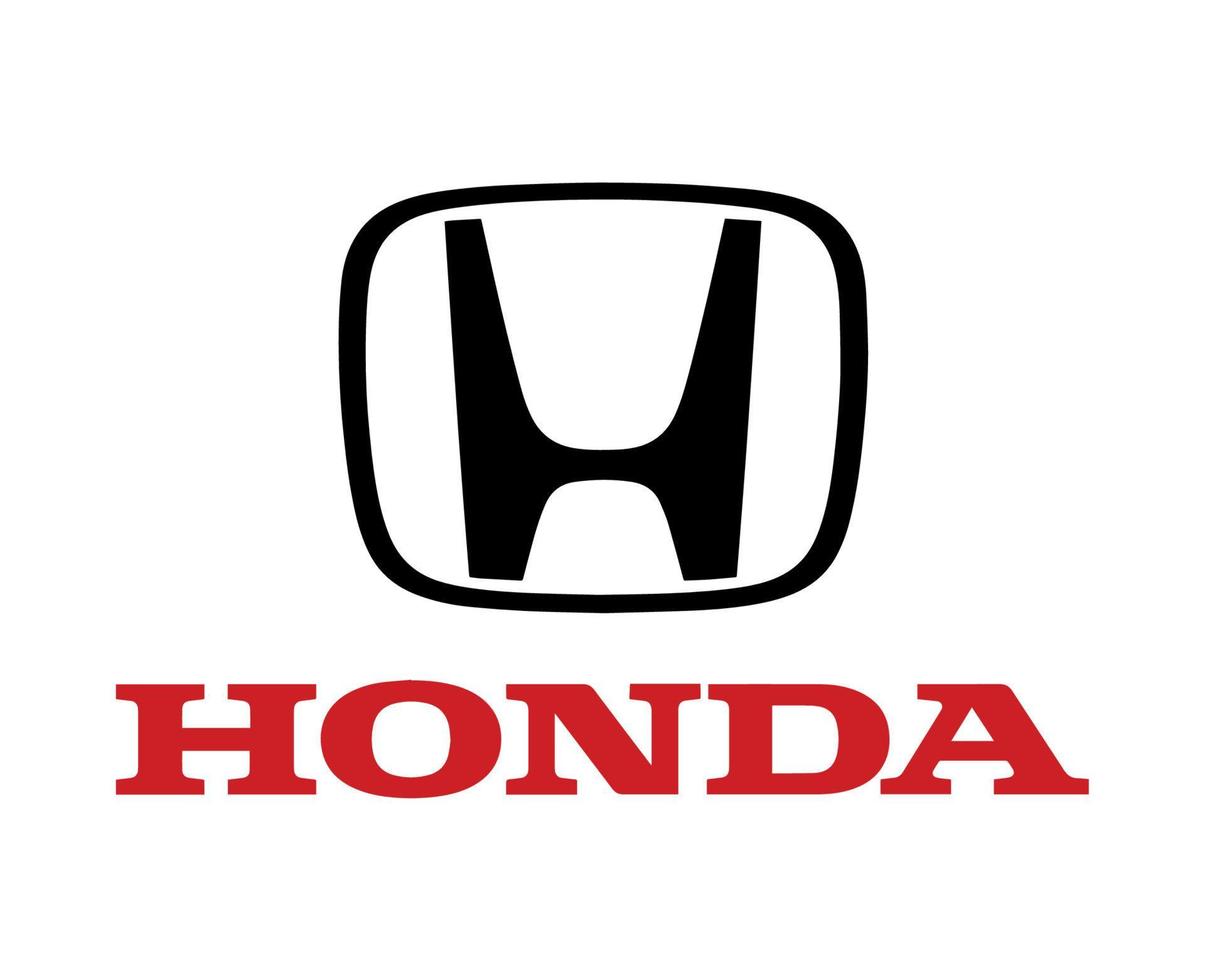 Honda Logo Brand Symbol Black With Name Red Design Japan Car Automobile Vector Illustration