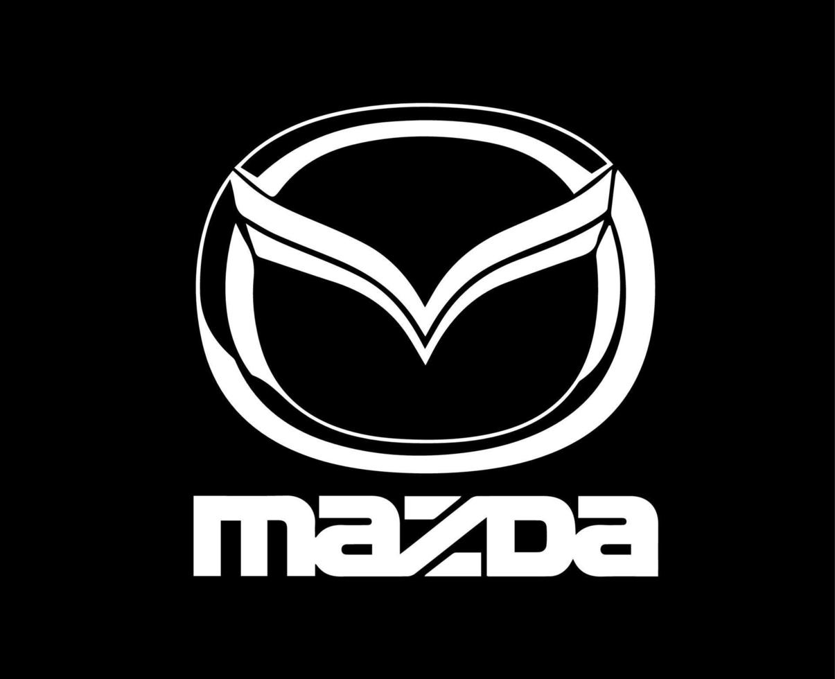 Mazda Logo Symbol Brand Car With Name White Design Japan Automobile Vector Illustration With Black Background