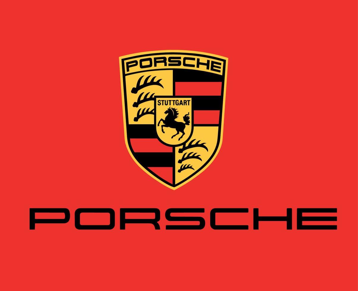 Porsche marca logo coche símbolo con nombre negro diseño alemán automóvil vector ilustración con rojo antecedentes