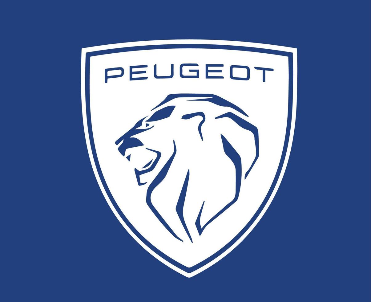 Peugeot Brand Logo Car Symbol White Design French Automobile Vector Illustration With Blue Background