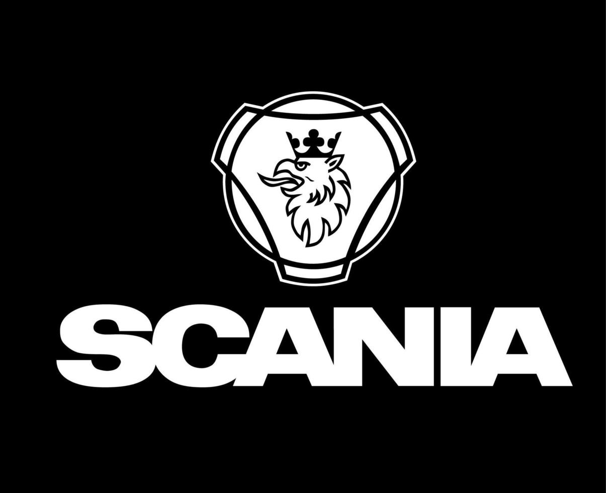 Scania Brand Logo Car Symbol With Name White Design Swedish Automobile Vector Illustration With Black Background