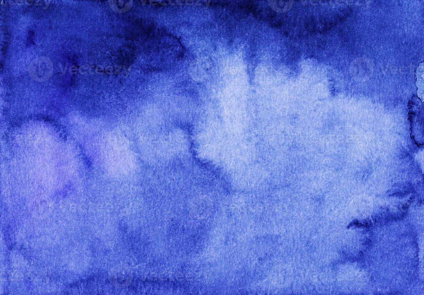 Watercolor deep royal blue gradient background. Hand painted watercolour backdrop. Stains on paper. photo