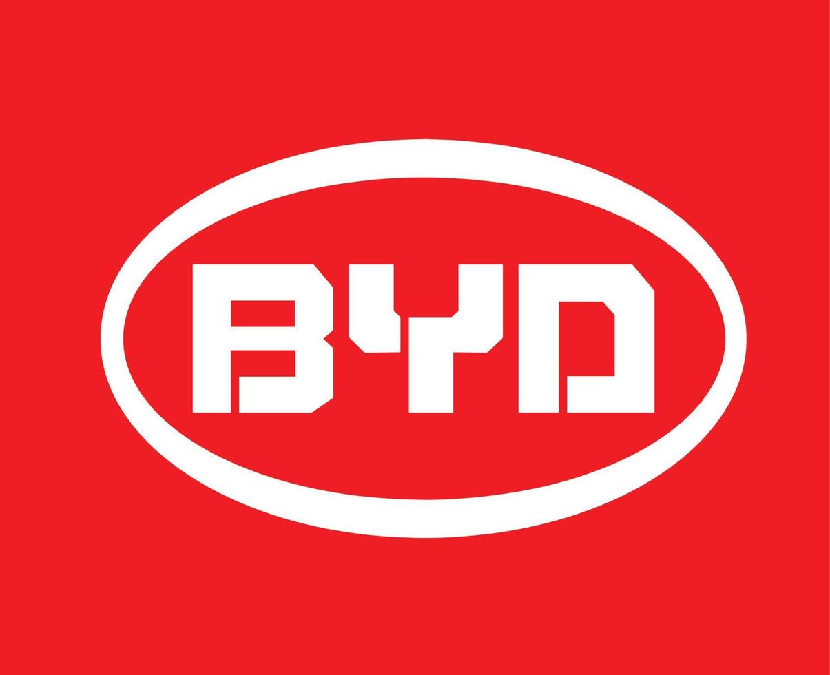 BYD Brand Logo Symbol White Design China Automobile Car Eco Vector Illustration With Red Background