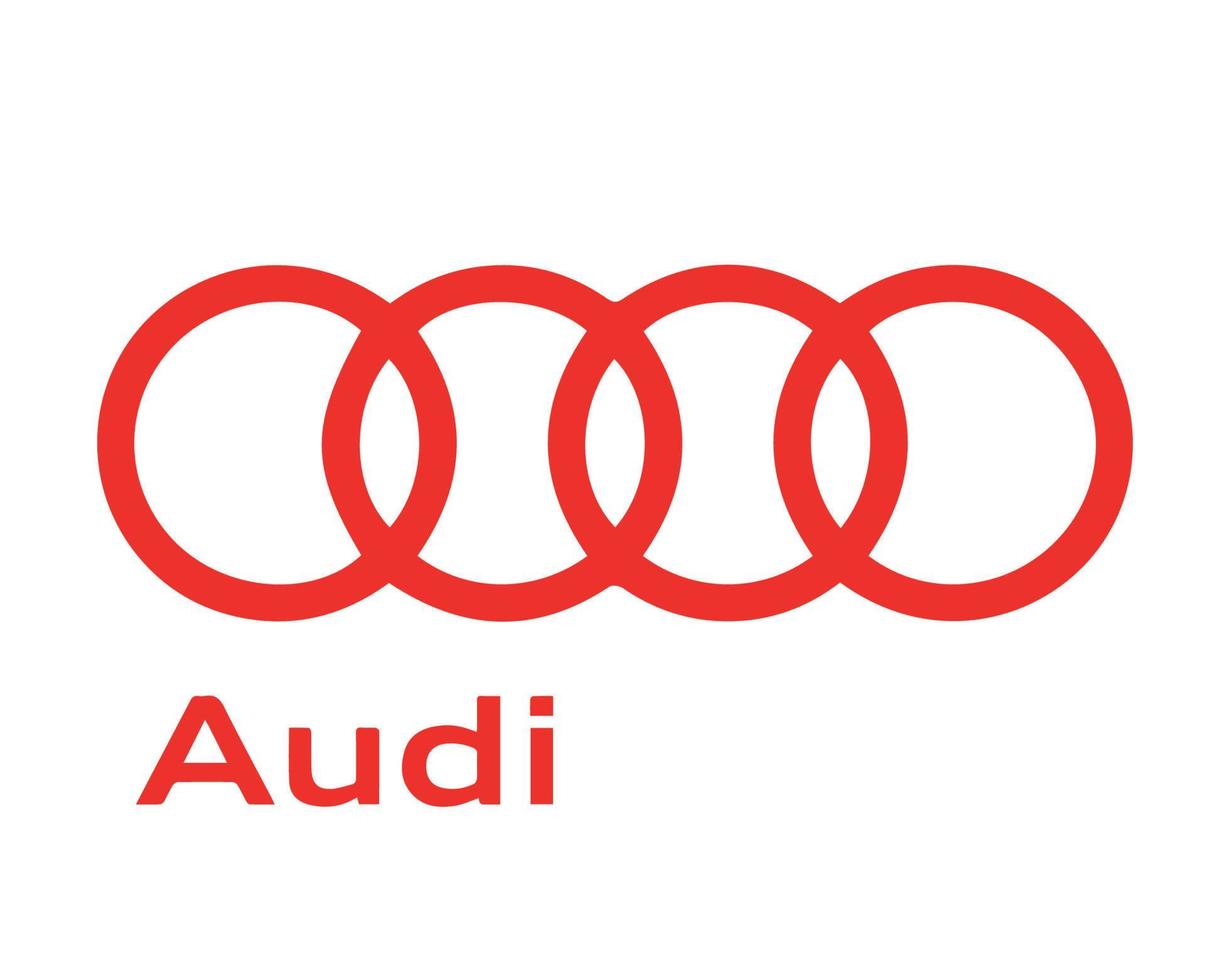 Audi Brand Logo Symbol With Name Red Design german cars Automobile Vector Illustration