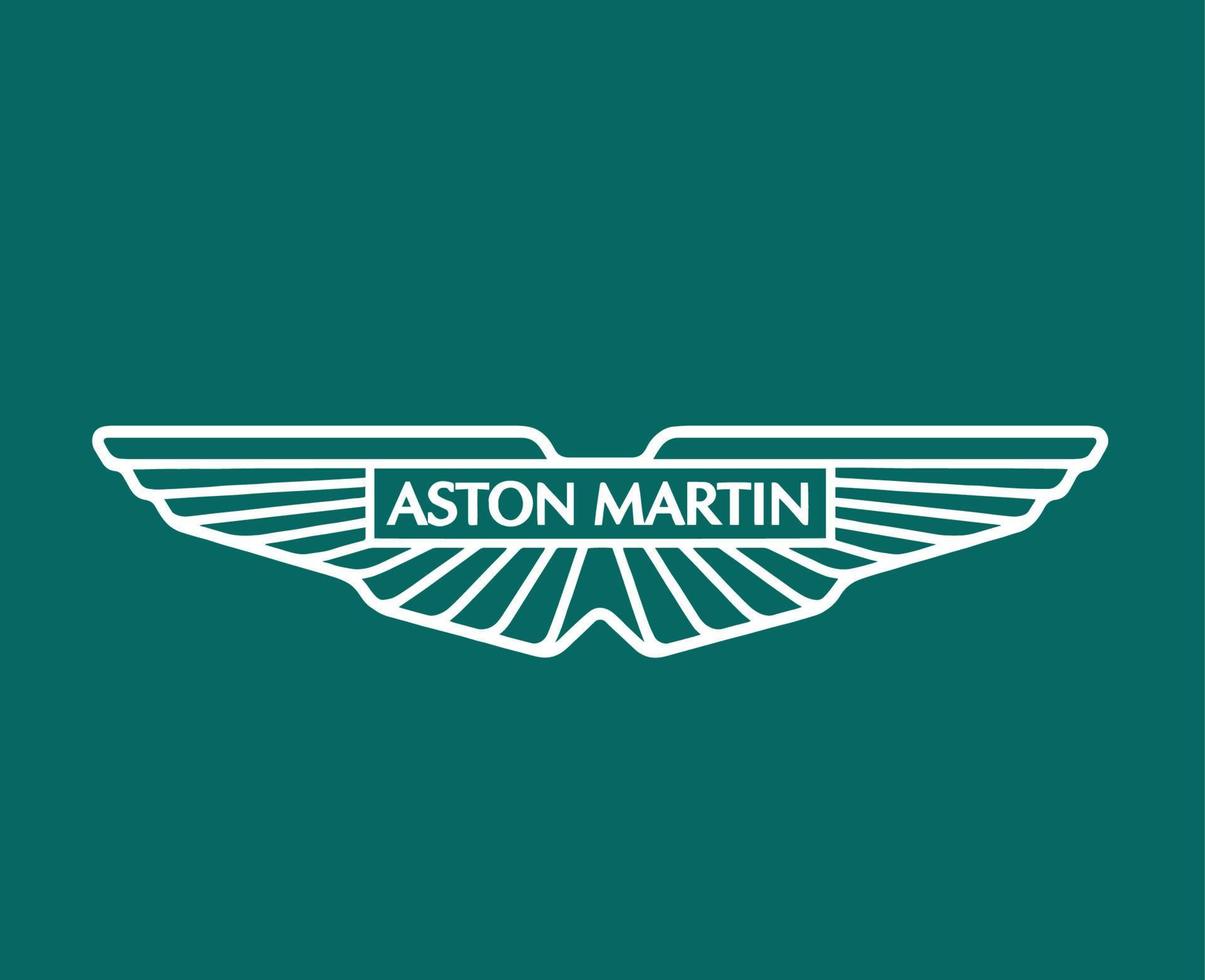 Aston Martin Brand Logo Symbol White Design British cars Automobile Vector Illustration With Green Background