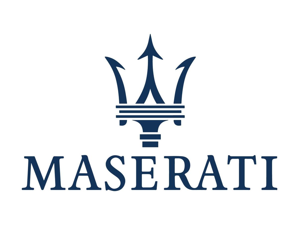 Maserati Brand Logo Car Symbol With Name Blue Design Italian Automobile Vector Illustration