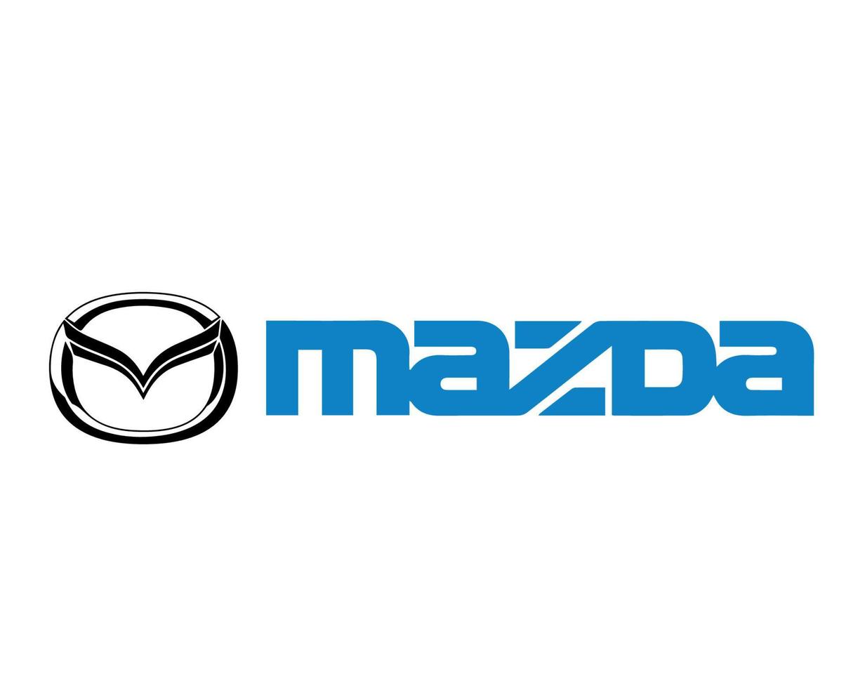 mazda logo marca coche símbolo negro con nombre azul diseño Japón automóvil vector ilustración