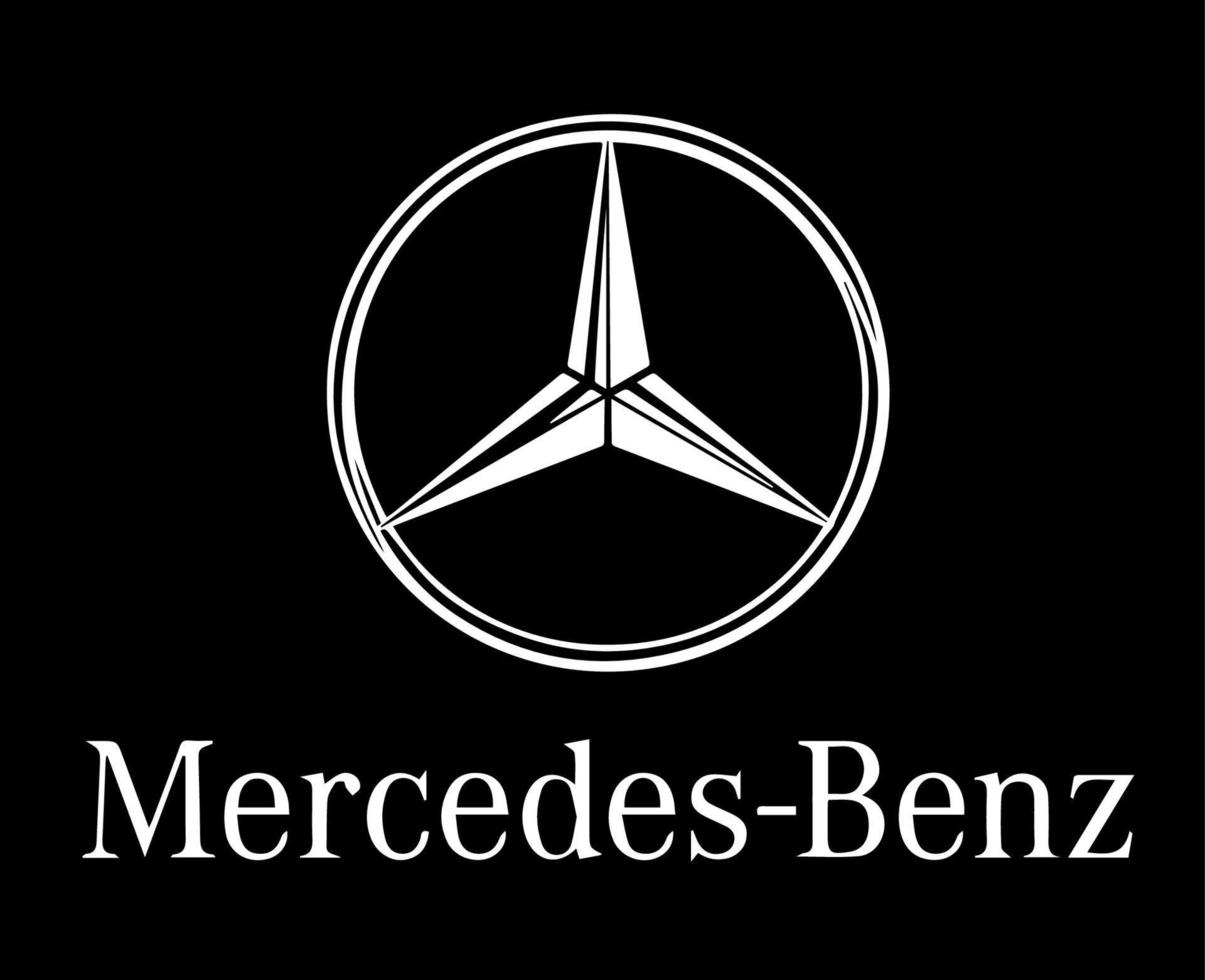 Mercedes Benz Brand Logo Symbol White With Name Design german Car Automobile Vector Illustration With Black Background
