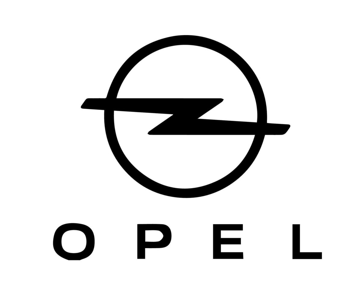 opel marca logo coche símbolo con nombre negro diseño alemán automóvil vector ilustración