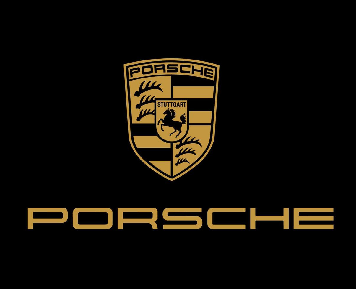 Porsche logo marca símbolo con nombre oro diseño alemán coche automóvil vector ilustración con negro antecedentes