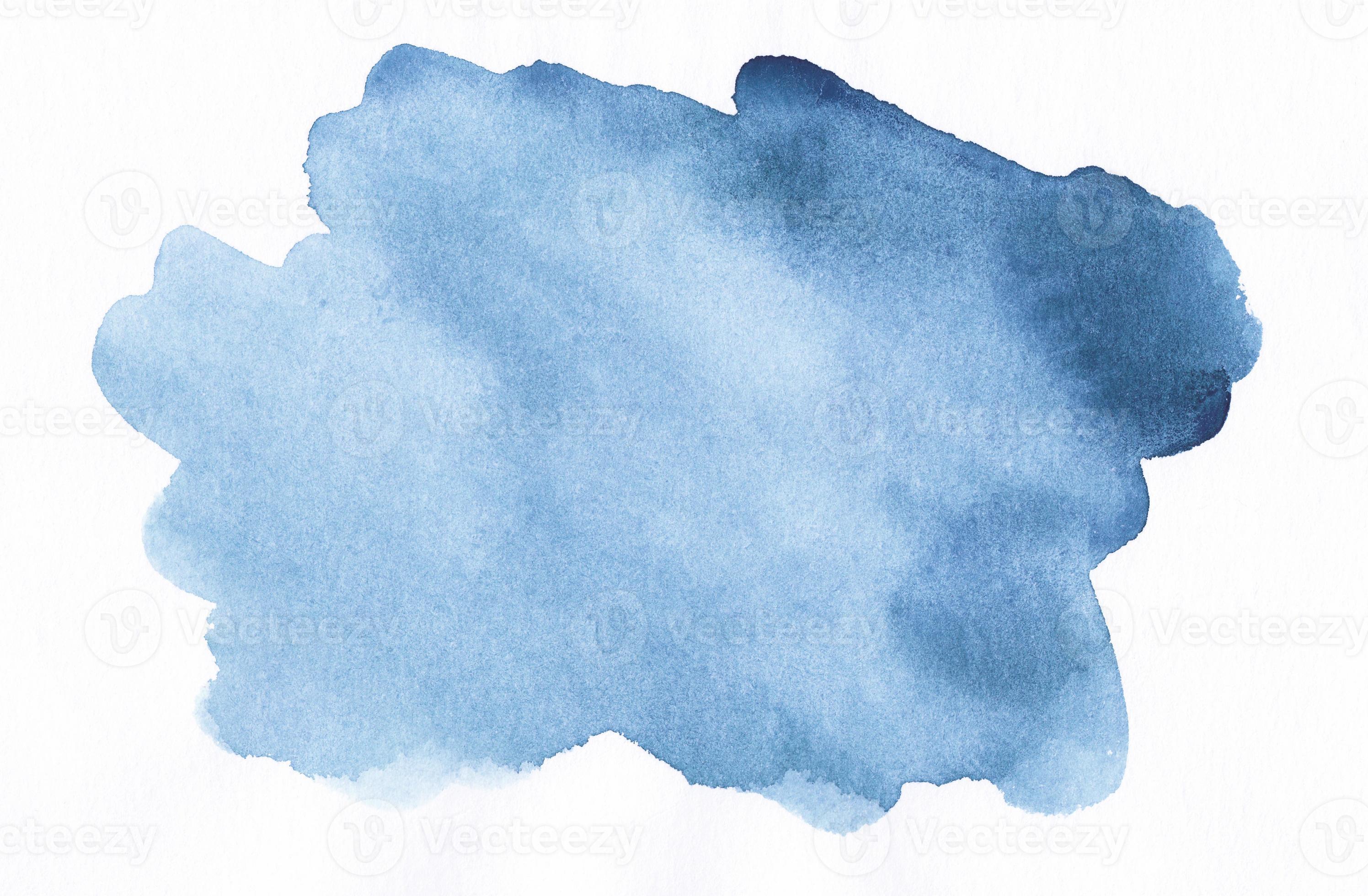 Watercolor ink blue spot on white background with space for text