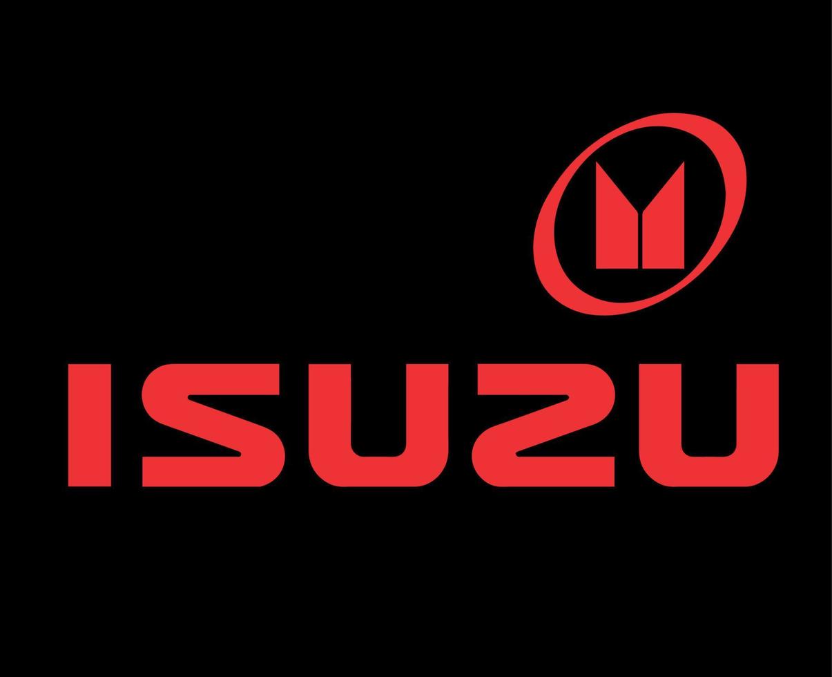 Isuzu Logo Brand Symbol With Name Red Design Japan Car Automobile Vector Illustration With Black Background