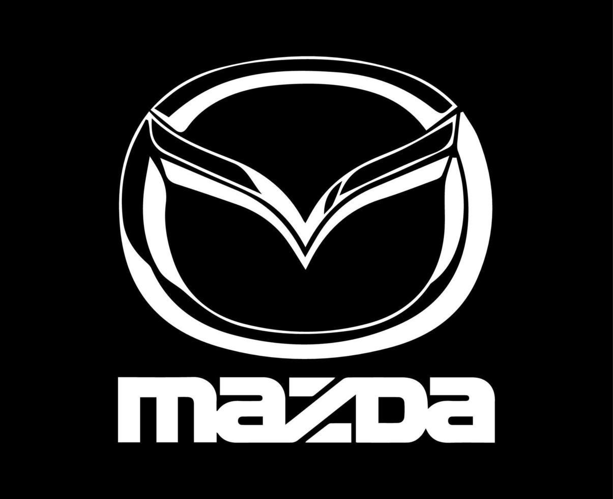 Mazda Brand Logo Symbol With Name White Design Japan Car Automobile Vector Illustration With Black Background