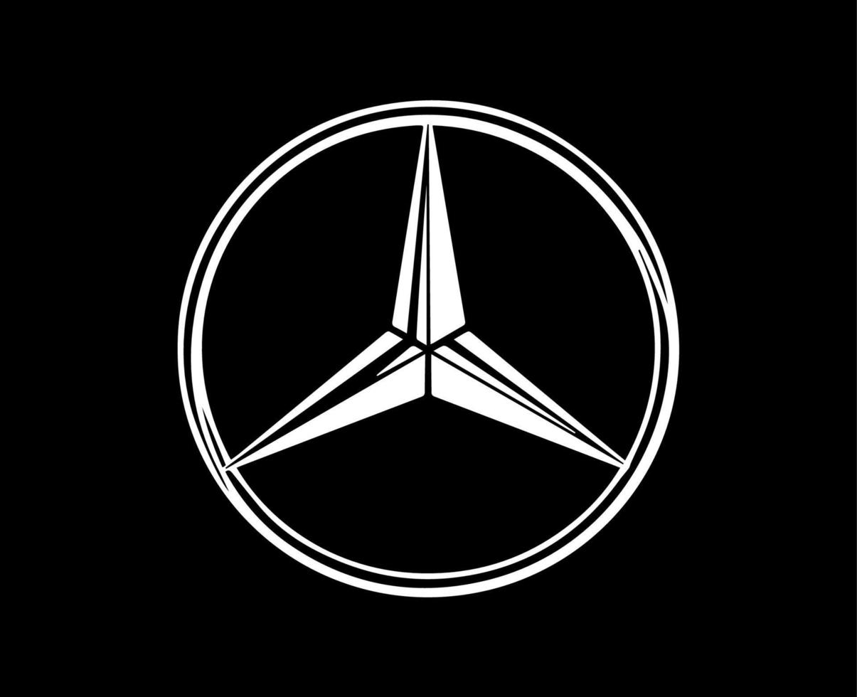 Mercedes Benz Brand Logo Symbol White Design german Car Automobile Vector Illustration With Black Background