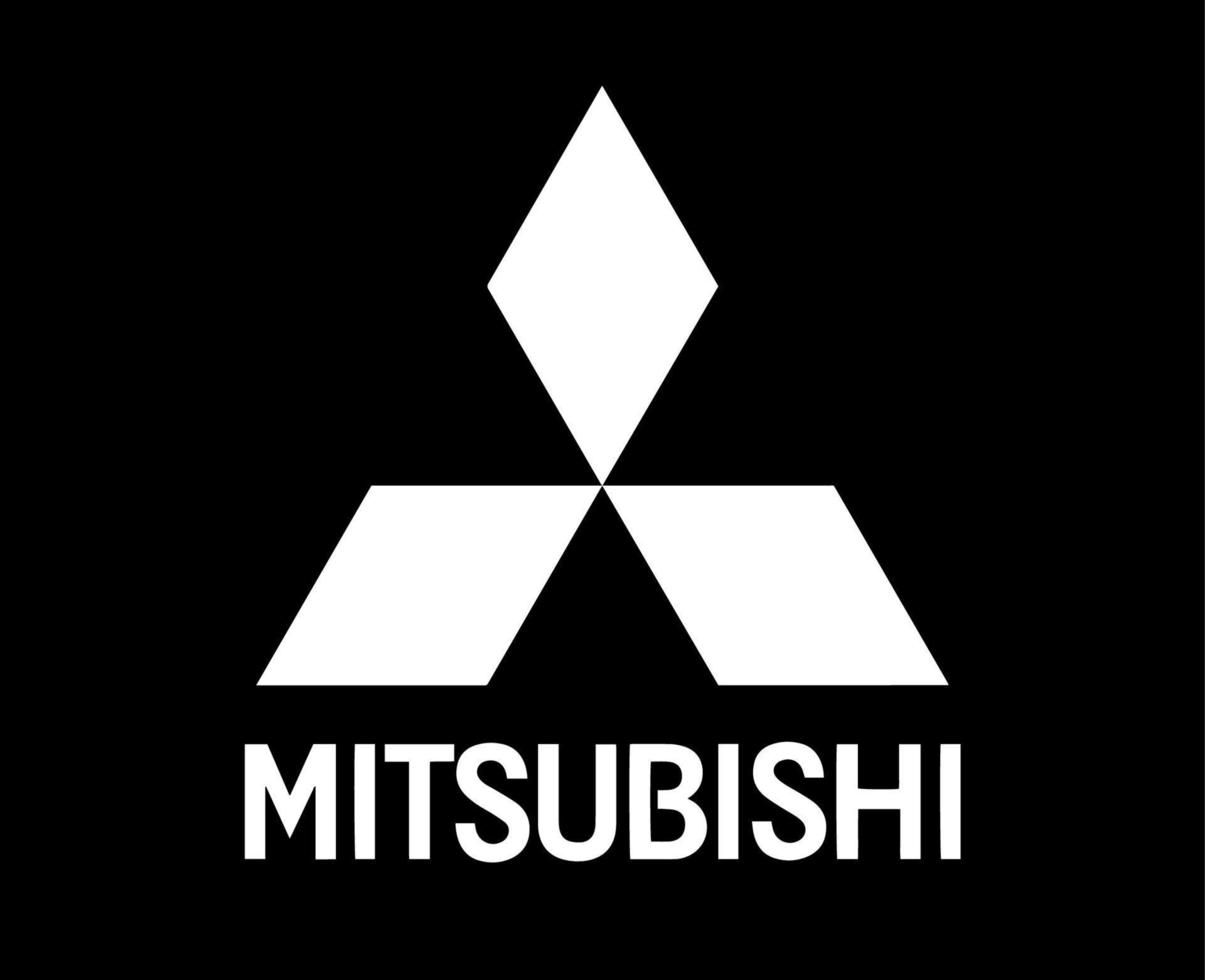 mitsubishi logo marca símbolo con nombre blanco diseño Japón coche automóvil vector ilustración con negro antecedentes