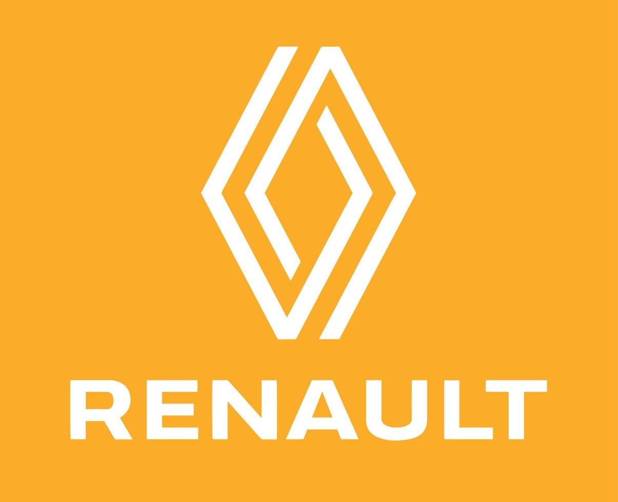 renault marca logo coche símbolo con nombre blanco diseño francés automóvil vector ilustración con amarillo antecedentes