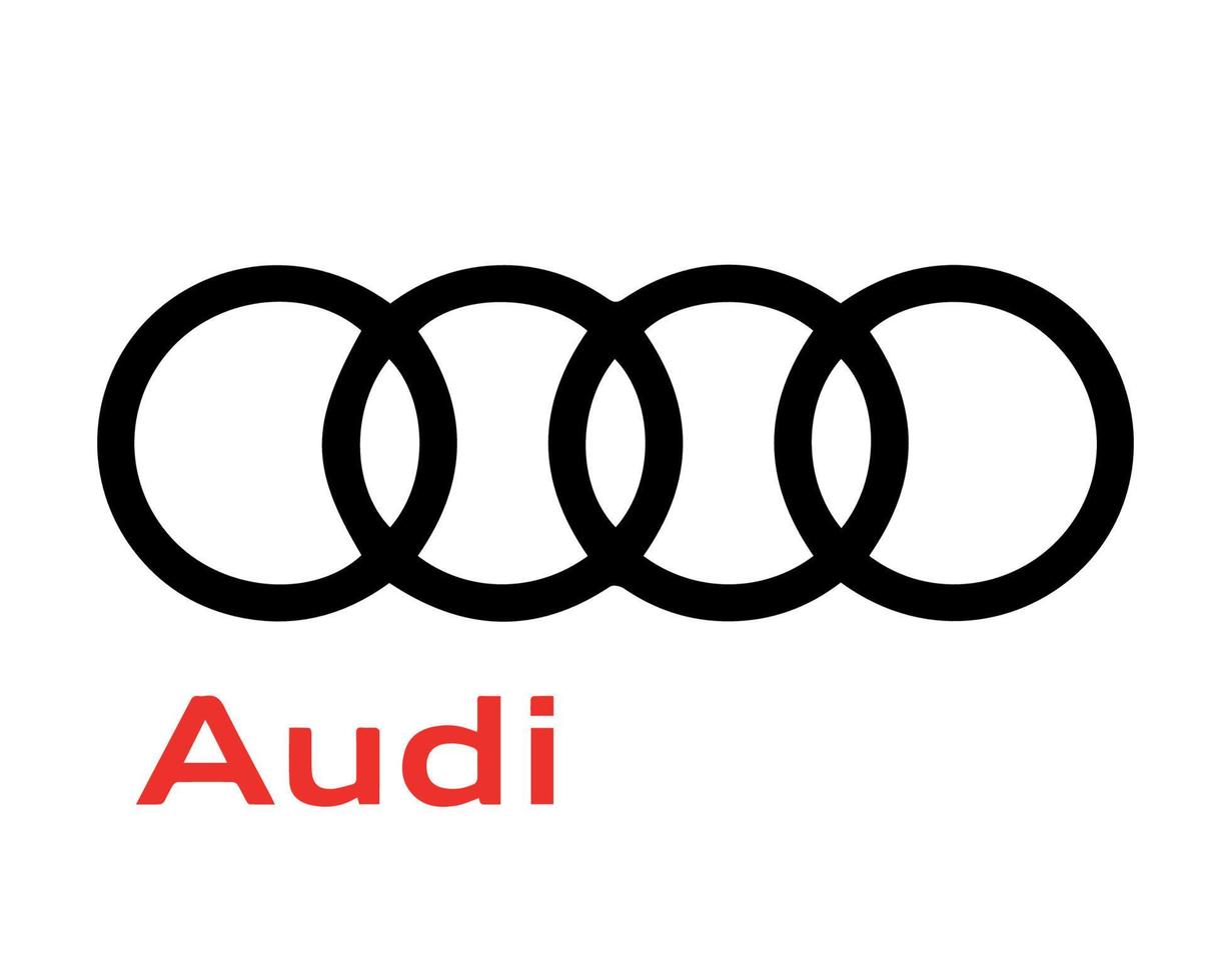 Audi Brand Logo Symbol Black With Name Red Design german cars Automobile Vector Illustration