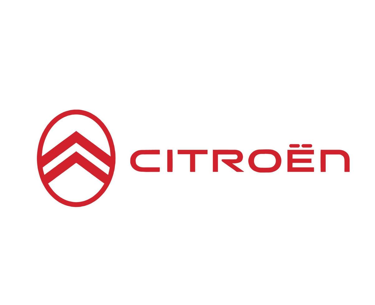 Citroen Brand New Logo Car Symbol With Name Red Design French Automobile Vector Illustration