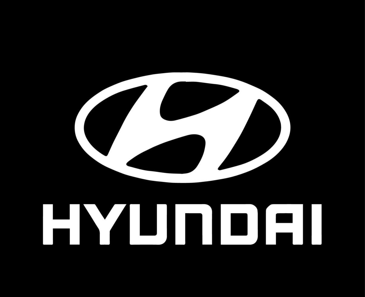 Hyundai Logo Brand Symbol With Name White Design South Korean Car Automobile Vector Illustration With Black Background