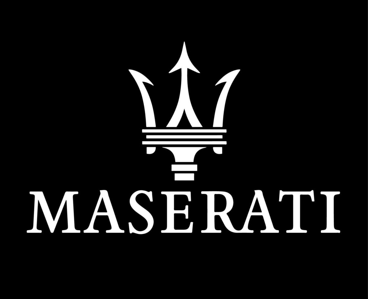 Maserati Brand Logo Car Symbol With Name White Design Italian Automobile Vector Illustration With Black Background