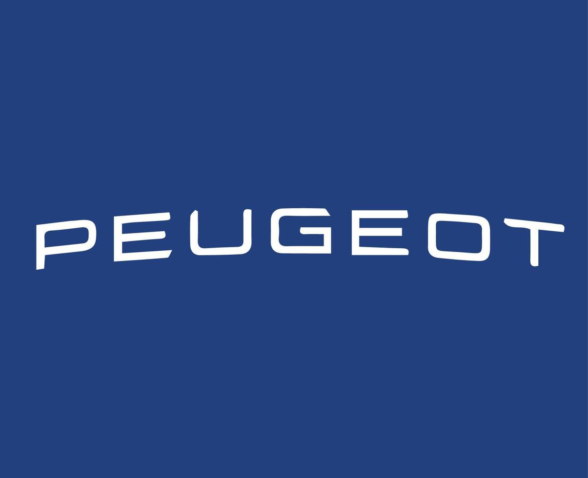 peugeot marca logo coche símbolo nombre blanco diseño francés automóvil vector ilustración con azul antecedentes