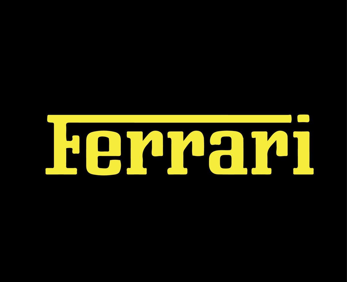 ferrari marca logo coche símbolo nombre amarillo diseño italiano automóvil vector ilustración con negro antecedentes