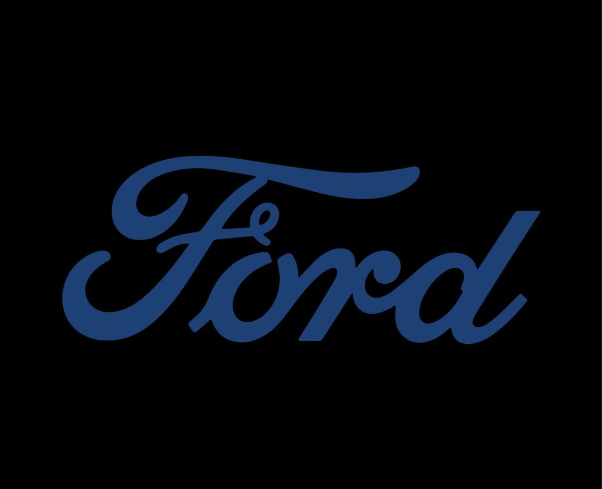 Ford Brand Logo Car Symbol Name Blue Design Usa Automobile Vector Illustration With Black Background