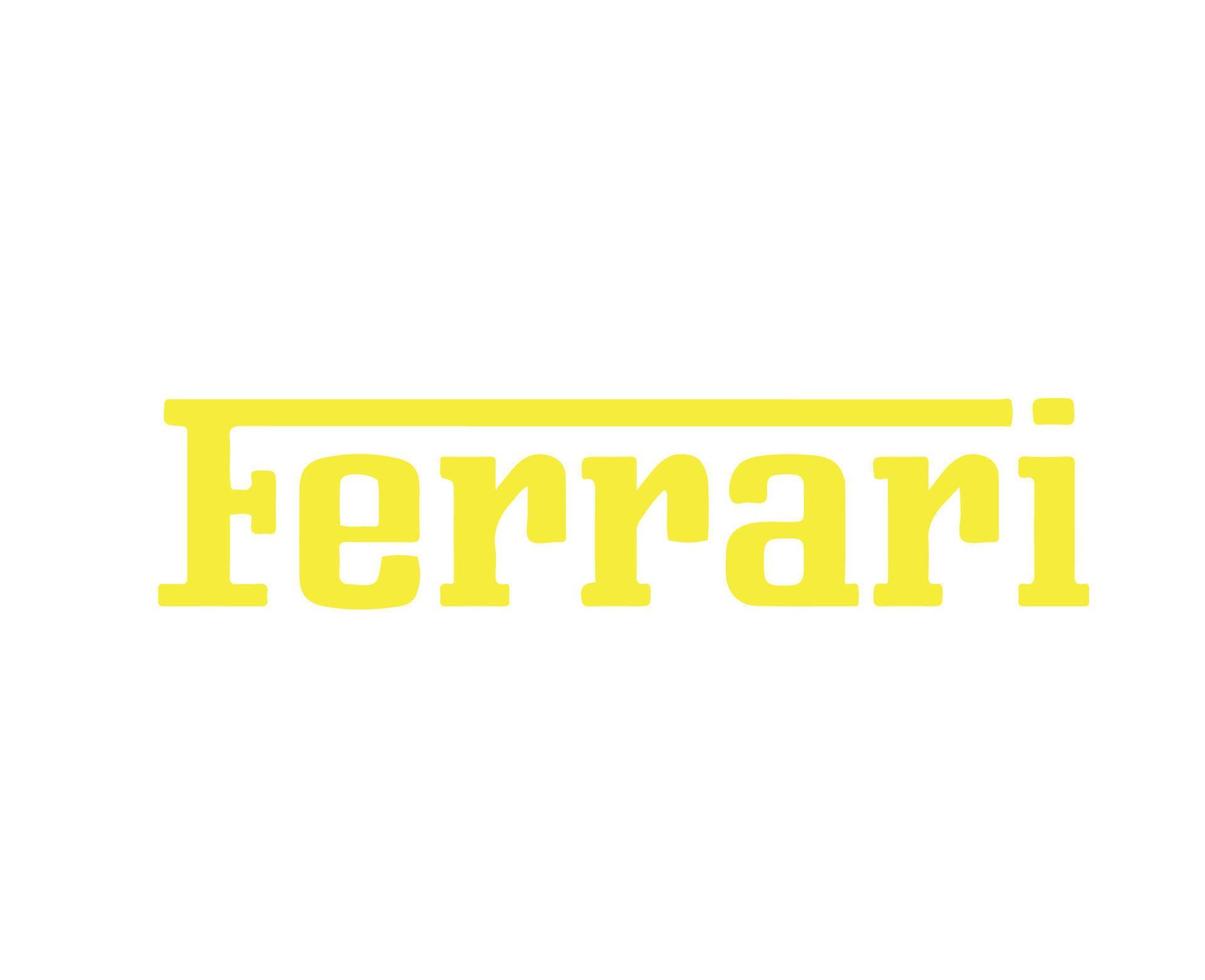 ferrari marca logo coche símbolo nombre amarillo diseño italiano automóvil vector ilustración