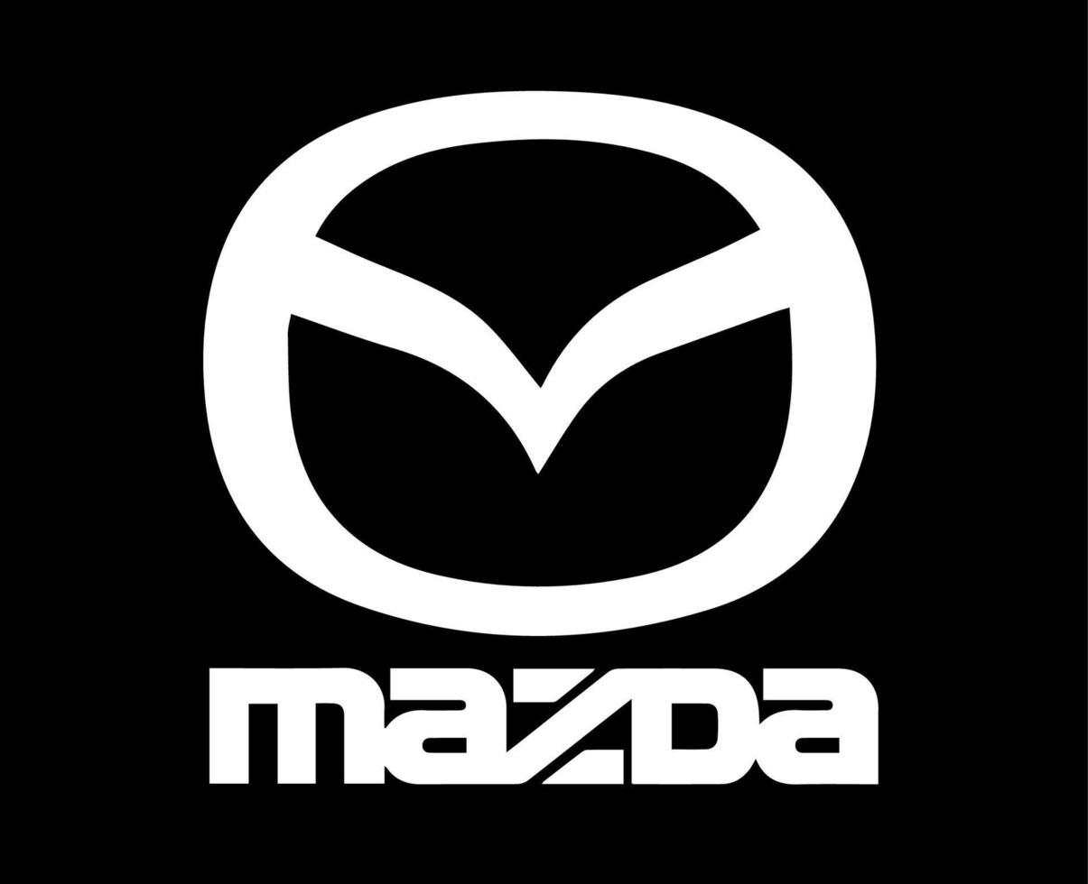 Mazda Logo Symbol Brand Car With Name White Design Japan Automobile Vector Illustration With Black Background