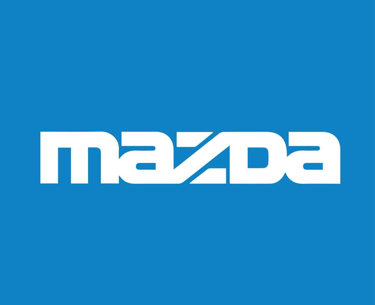 Mazda Logo Brand Car Symbol Name White Design Japan Automobile Vector Illustration With Blue Background