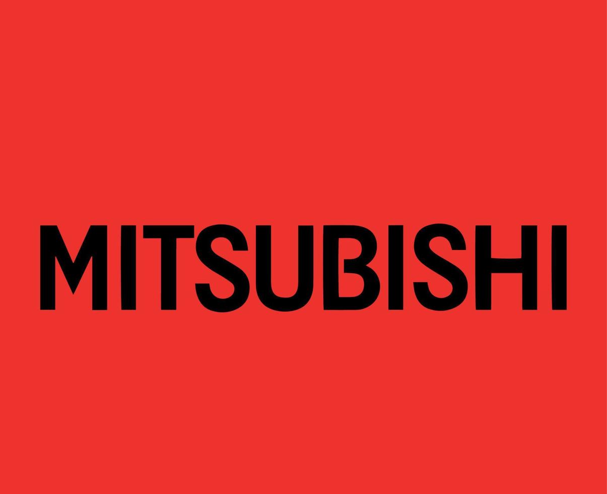 Mitsubishi Brand Logo Car Symbol Name Black Design Japan Automobile Vector Illustration With Red Background