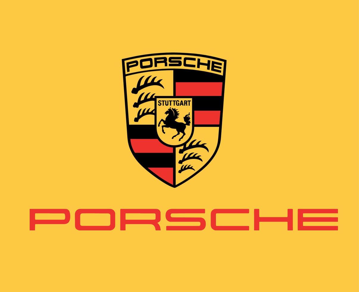 Porsche Brand Logo Car Symbol With Name Red Design German Automobile Vector Illustration With Yellow Background