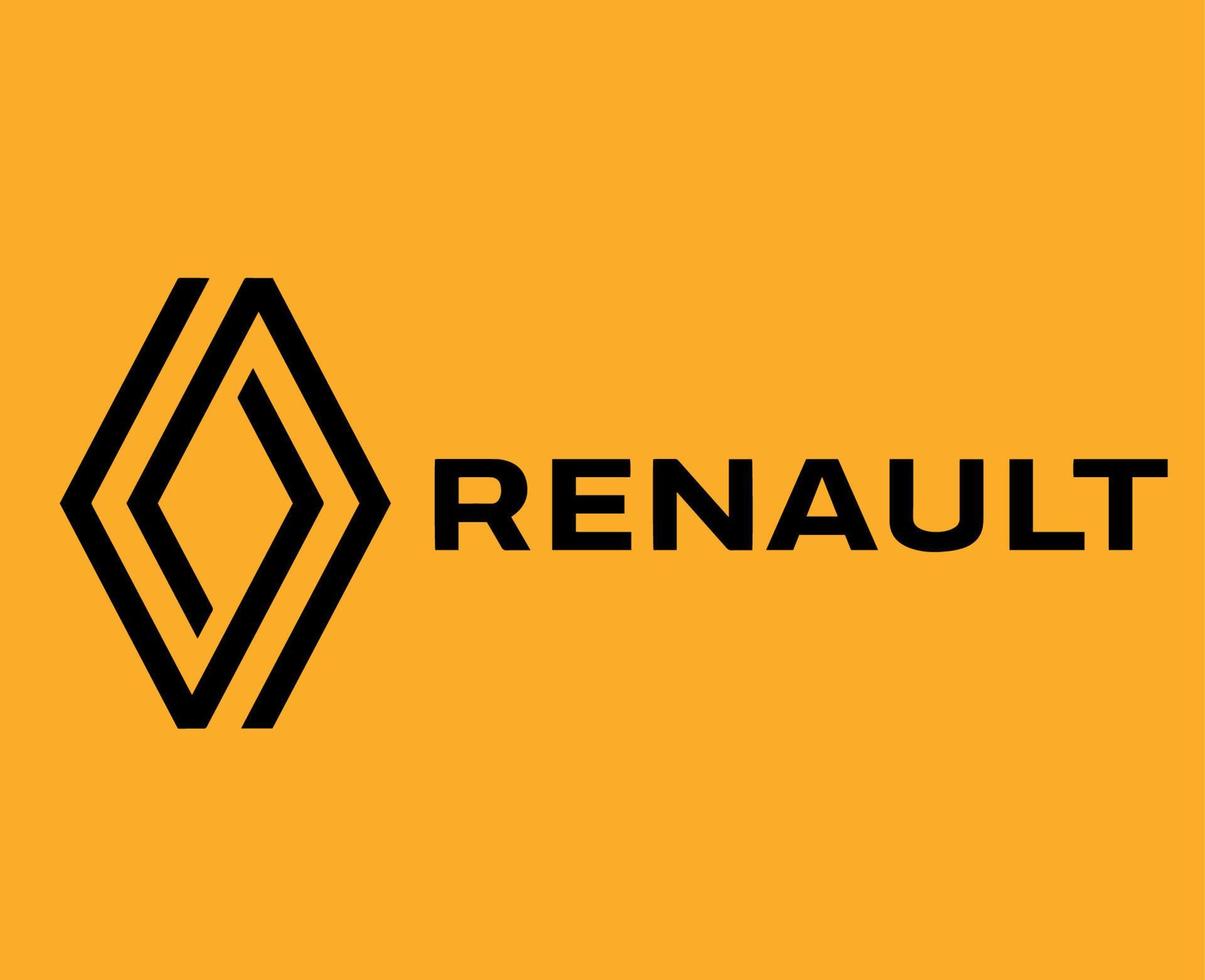 Renault Symbol Brand Car Logo Black Design French Automobile Vector Illustration With Yellow Background