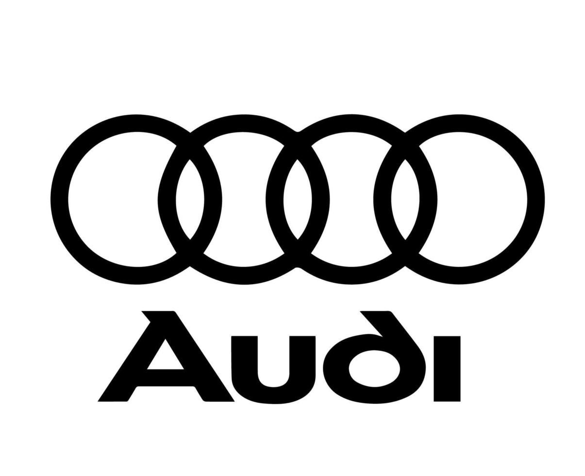 Audi Brand Symbol Logo With Name Black Design german cars Automobile Vector Illustration