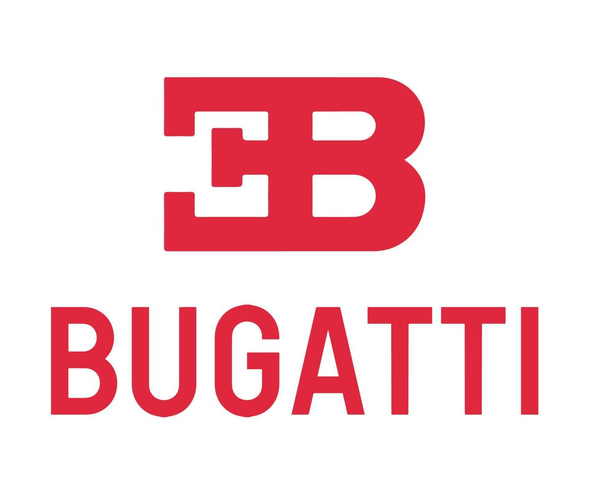 Bugatti Brand Symbol Logo Name Red Design French cars Automobile Vector Illustration