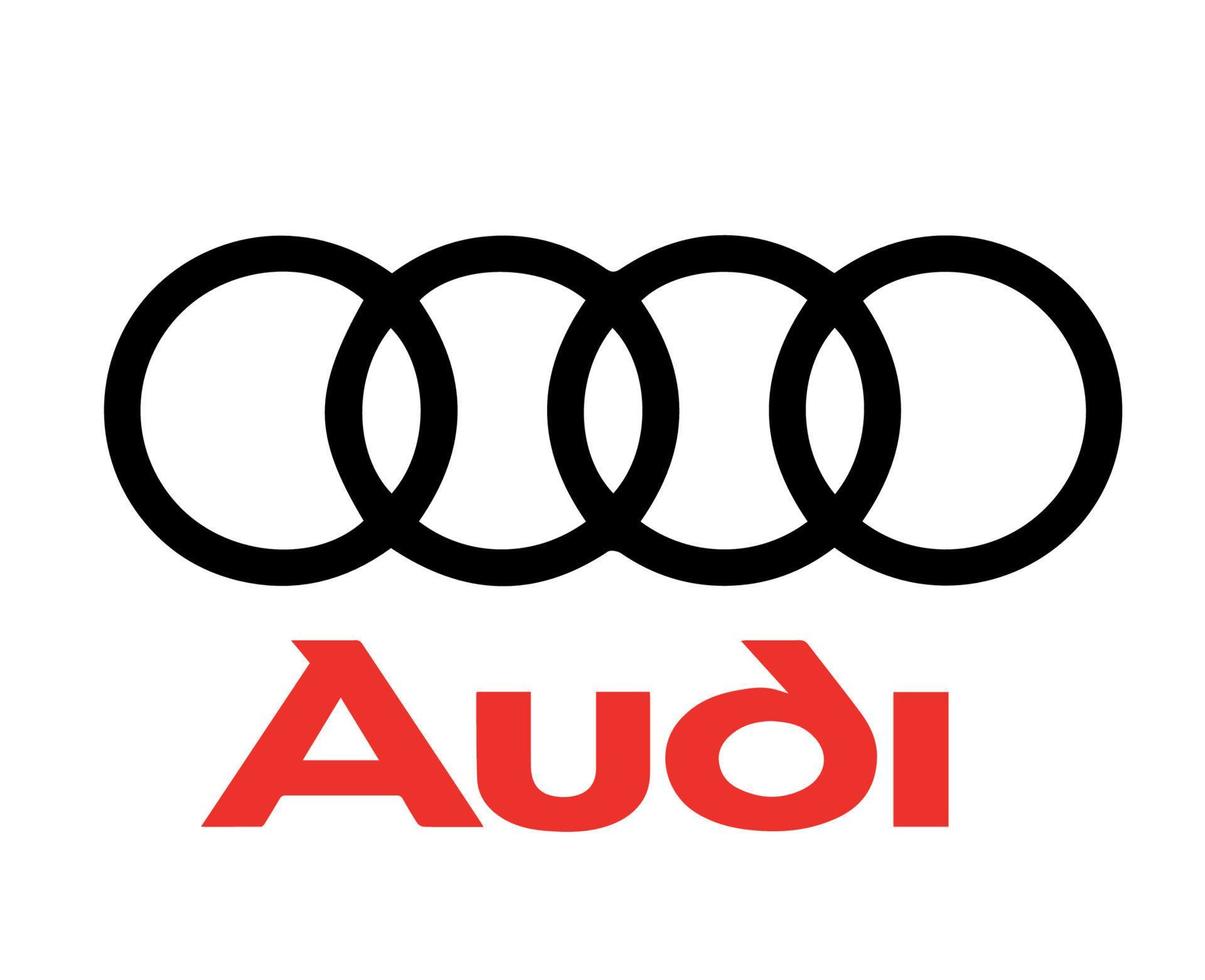 audi marca símbolo logo negro con nombre rojo diseño alemán carros automóvil vector ilustración