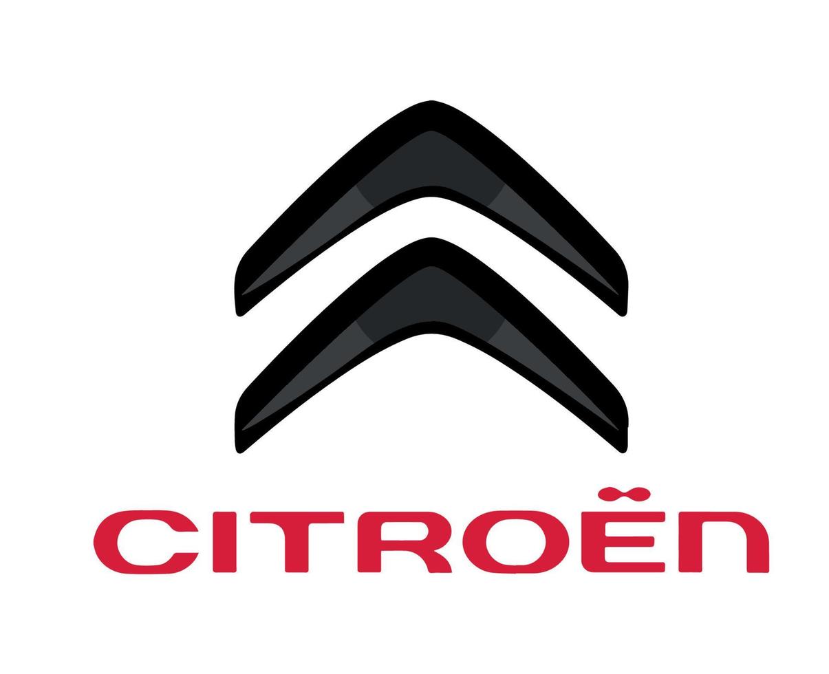 citroen marca logo coche símbolo con nombre diseño francés automóvil vector ilustración negro y rojo