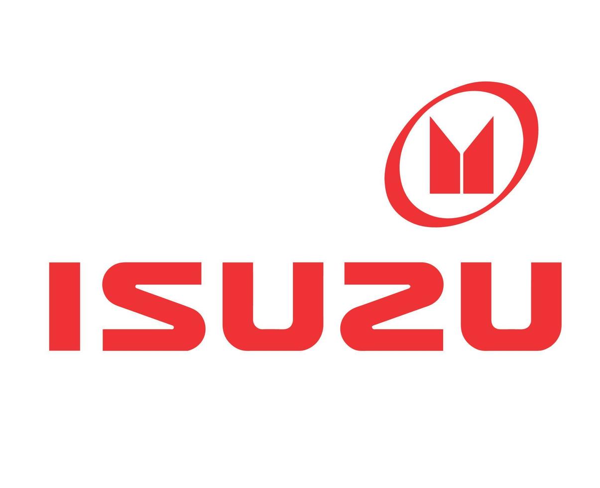 Isuzu Logo Brand Symbol With Name Red Design Japan Car Automobile Vector Illustration