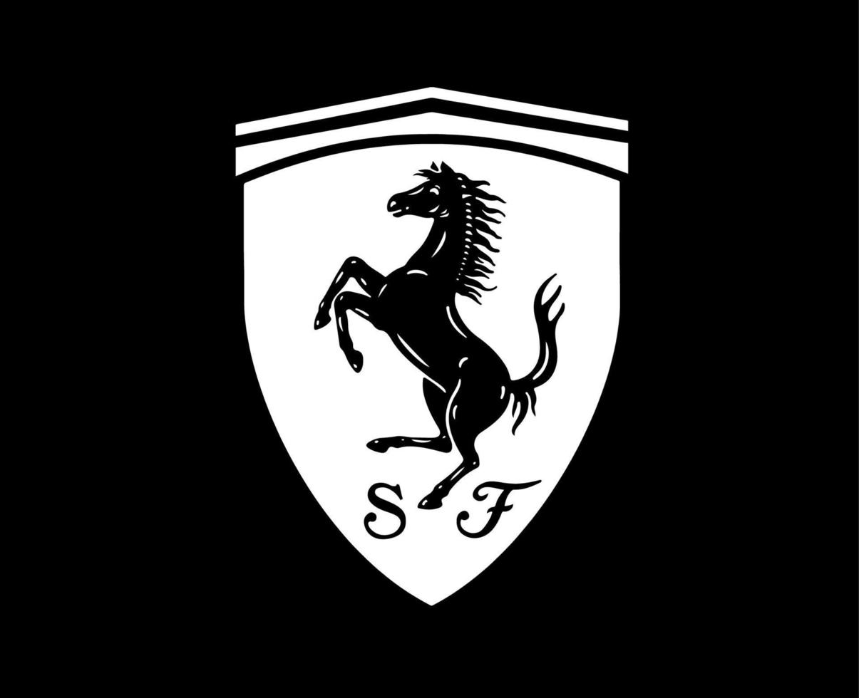 Ferrari Brand Logo Car Symbol White Design Italian Automobile Vector Illustration With Black Background