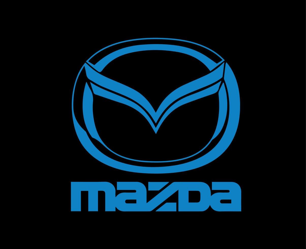 Mazda Logo Symbol Brand Car With Name Blue Design Japan Automobile Vector Illustration With Black Background