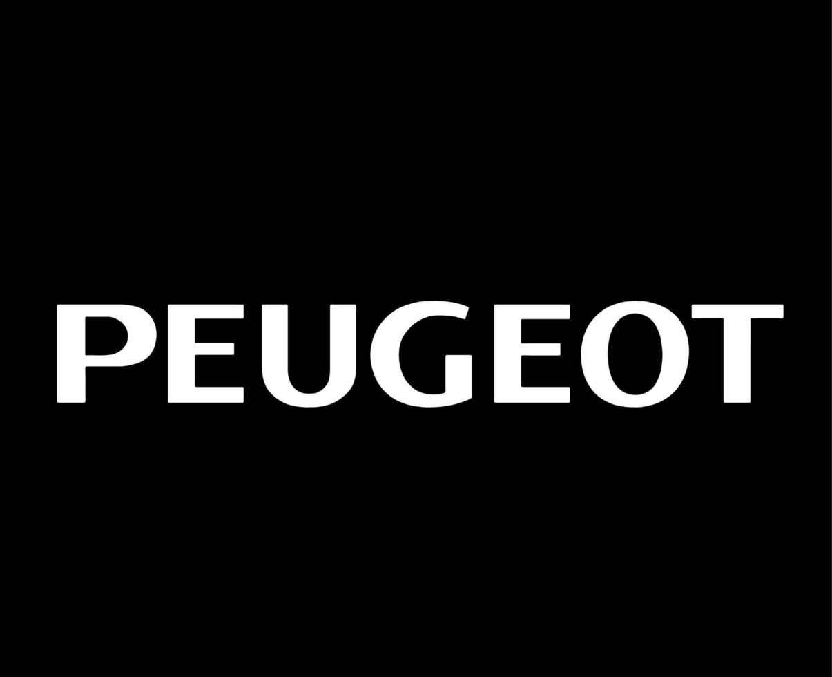 peugeot logo marca coche símbolo nombre blanco diseño francés automóvil vector ilustración con negro antecedentes