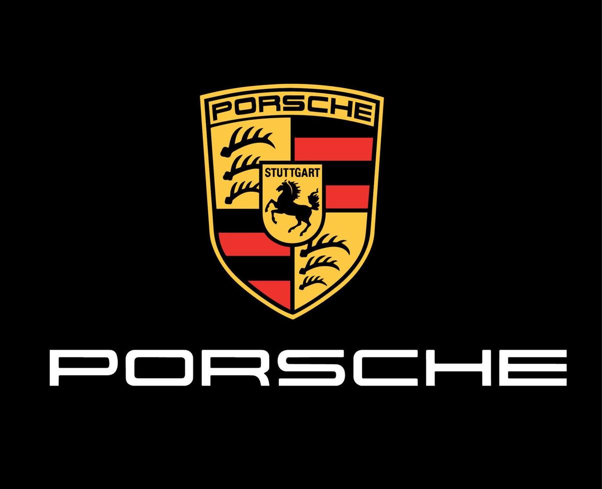 Porsche marca logo coche símbolo con nombre blanco diseño alemán automóvil vector ilustración con negro antecedentes