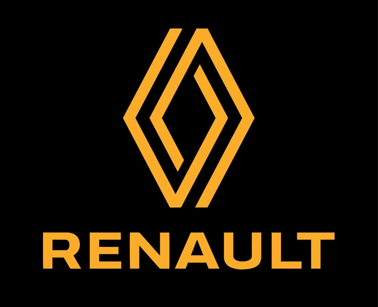 Renault Brand Logo Car Symbol With Name Yellow Design French Automobile Vector Illustration With Black Background