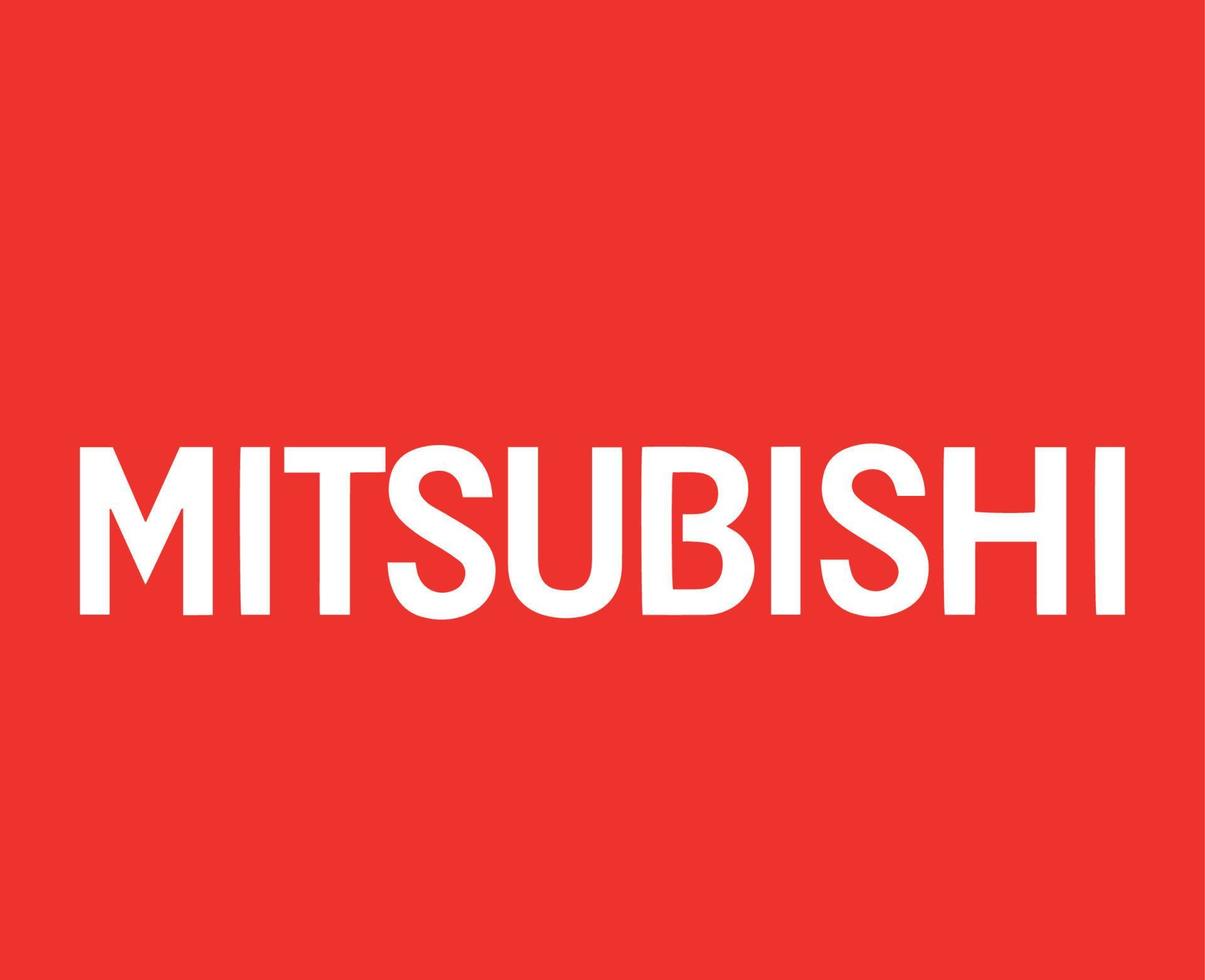 Mitsubishi Brand Logo Car Symbol Name White Design Japan Automobile Vector Illustration With Red Background