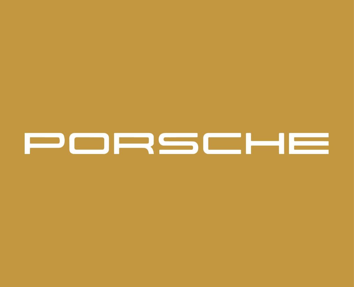 Porsche logo marca coche símbolo nombre blanco diseño alemán automóvil vector ilustración con oro antecedentes
