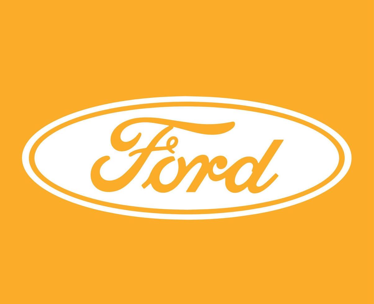 Ford Brand Logo Car Symbol White Design Usa Automobile Vector Illustration With Yellow Background