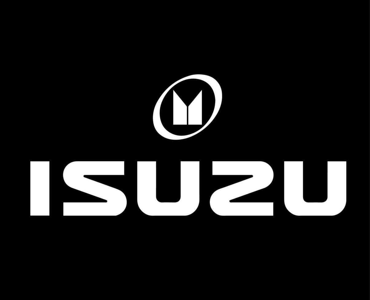 Isuzu Brand Logo Symbol With Name White Design Japan Car Automobile Vector Illustration With Black Background